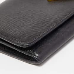 Pre Owned Prada Black Saffiano Lux Leather Flap Continental Wallet
