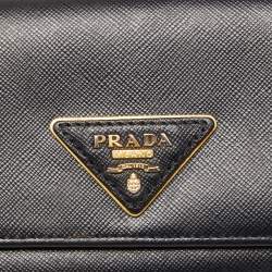 Pre Owned Prada Black Saffiano Lux Leather Flap Continental Wallet