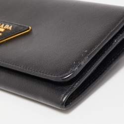 Pre Owned Prada Black Saffiano Lux Leather Flap Continental Wallet