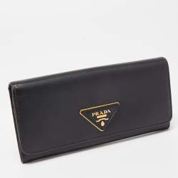 Pre Owned Prada Black Saffiano Lux Leather Flap Continental Wallet