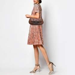 Pre Owned Prada Brown Leather Rhinestones Embellished Flap Bag