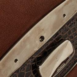 Pre Owned Prada Brown Leather Rhinestones Embellished Flap Bag