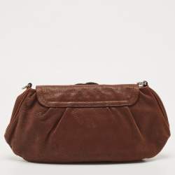 Pre Owned Prada Brown Leather Rhinestones Embellished Flap Bag