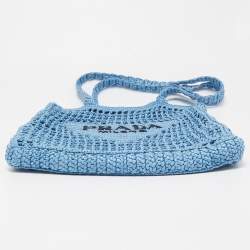 Pre Owned Prada Light Blue Straw Crochet Tote