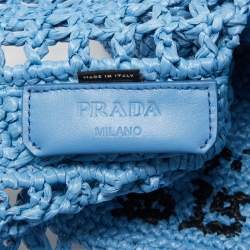 Pre Owned Prada Light Blue Straw Crochet Tote