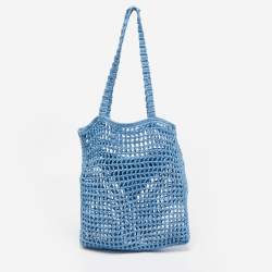 Pre Owned Prada Light Blue Straw Crochet Tote