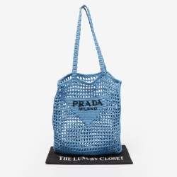 Pre Owned Prada Light Blue Straw Crochet Tote