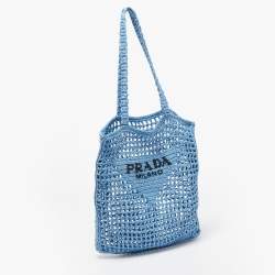 Pre Owned Prada Light Blue Straw Crochet Tote