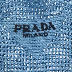 Pre Owned Prada Light Blue Straw Crochet Tote