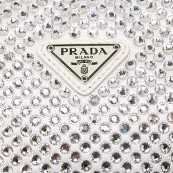 Pre Owned Prada White Fabric Crystal Re-Edition 2000 Baguette Bag