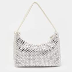 Pre Owned Prada White Fabric Crystal Re-Edition 2000 Baguette Bag