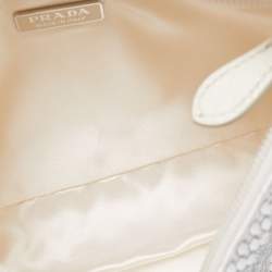 Pre Owned Prada White Fabric Crystal Re-Edition 2000 Baguette Bag
