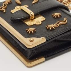 Pre Owned Prada Black Saffiano Leather Cahier Wallet on Chain