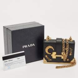 Pre Owned Prada Black Saffiano Leather Cahier Wallet on Chain