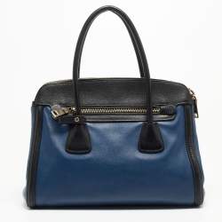 Pre Owned Prada Blue/Black Saffiano Leather Double Zip Satchel
