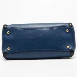 Pre Owned Prada Blue/Black Saffiano Leather Double Zip Satchel