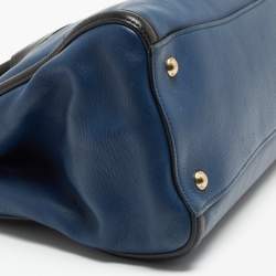 Pre Owned Prada Blue/Black Saffiano Leather Double Zip Satchel