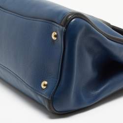 Pre Owned Prada Blue/Black Saffiano Leather Double Zip Satchel