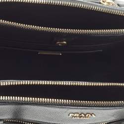 Pre Owned Prada Blue/Black Saffiano Leather Double Zip Satchel