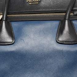 Pre Owned Prada Blue/Black Saffiano Leather Double Zip Satchel