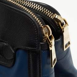 Pre Owned Prada Blue/Black Saffiano Leather Double Zip Satchel