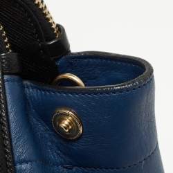 Pre Owned Prada Blue/Black Saffiano Leather Double Zip Satchel