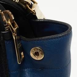 Pre Owned Prada Blue/Black Saffiano Leather Double Zip Satchel