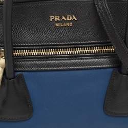 Pre Owned Prada Blue/Black Saffiano Leather Double Zip Satchel