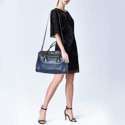 Pre Owned Prada Blue/Black Saffiano Leather Double Zip Satchel