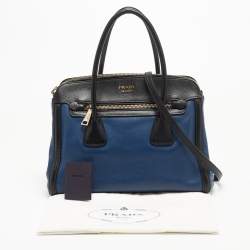 Pre Owned Prada Blue/Black Saffiano Leather Double Zip Satchel