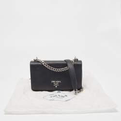Pre Owned Prada Black Saffiano Leather and Nylon Logo Flap Shoulder Bag