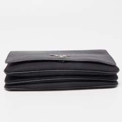 Pre Owned Prada Black Saffiano Leather and Nylon Logo Flap Shoulder Bag