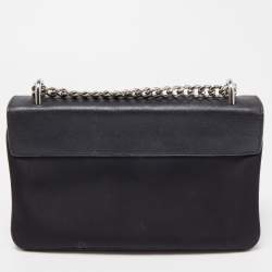 Pre Owned Prada Black Saffiano Leather and Nylon Logo Flap Shoulder Bag