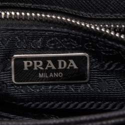 Pre Owned Prada Black Saffiano Leather and Nylon Logo Flap Shoulder Bag