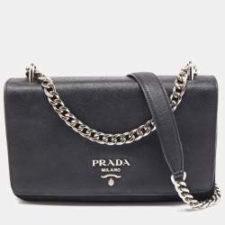 Prada Black and Purple Leather Ruffle Shoulder Bag - Yoogi's Closet