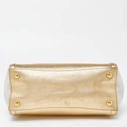 Prada Gold/White Saffiano Lux Leather Open Tote