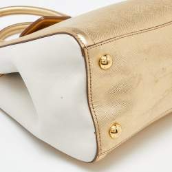 Prada Gold/White Saffiano Lux Leather Open Tote