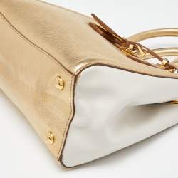 Prada Gold/White Saffiano Lux Leather Open Tote