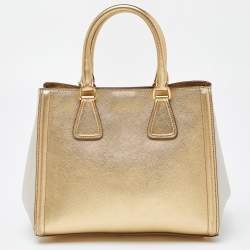 Prada Gold/White Saffiano Lux Leather Open Tote