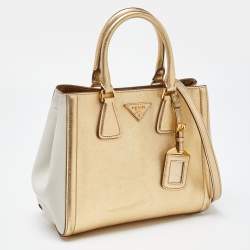 Prada Gold/White Saffiano Lux Leather Open Tote