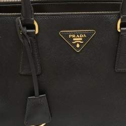 Pre Owned Prada Black Saffiano Lux Leather Large Galleria Double Zip Tote