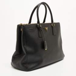 Pre Owned Prada Black Saffiano Lux Leather Large Galleria Double Zip Tote