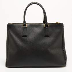 Pre Owned Prada Black Saffiano Lux Leather Large Galleria Double Zip Tote
