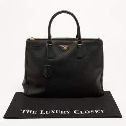 Pre Owned Prada Black Saffiano Lux Leather Large Galleria Double Zip Tote