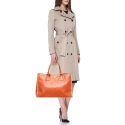 Prada White/Orange Perforated Saffiano Leather Large Gardener's Tote