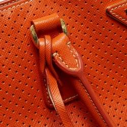 Prada White/Orange Perforated Saffiano Leather Large Gardener's Tote