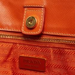 Prada White/Orange Perforated Saffiano Leather Large Gardener's Tote
