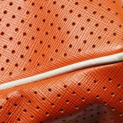Prada White/Orange Perforated Saffiano Leather Large Gardener's Tote