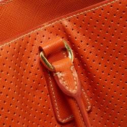 Prada White/Orange Perforated Saffiano Leather Large Gardener's Tote