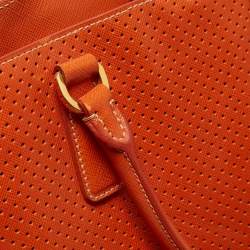 Prada White/Orange Perforated Saffiano Leather Large Gardener's Tote
